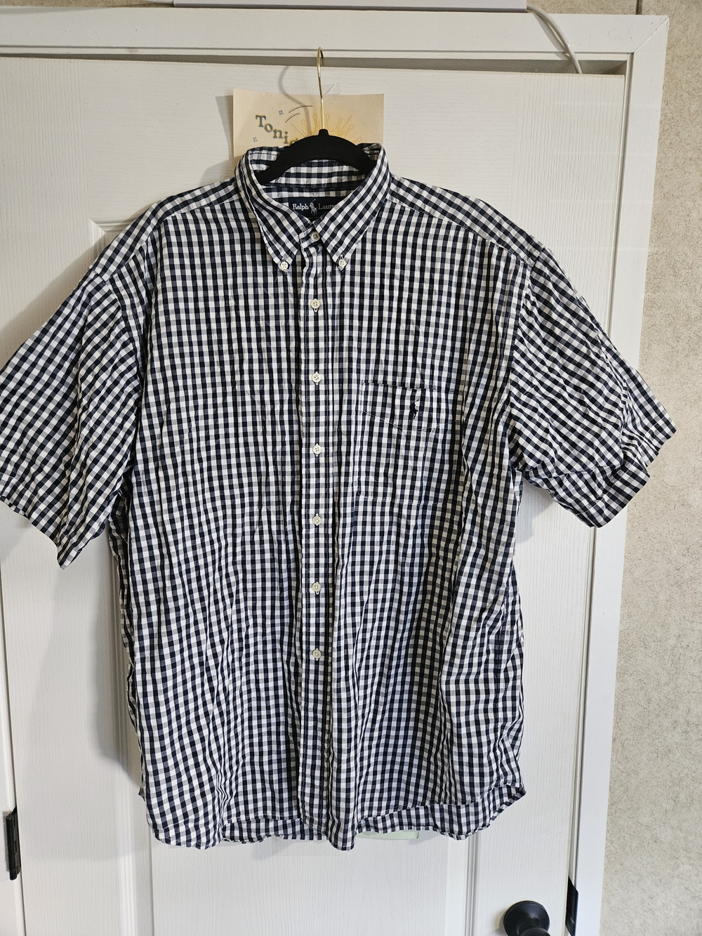 Ralph Lauren Navy & White Gingham Button-Down Short-Sleeve Shirt